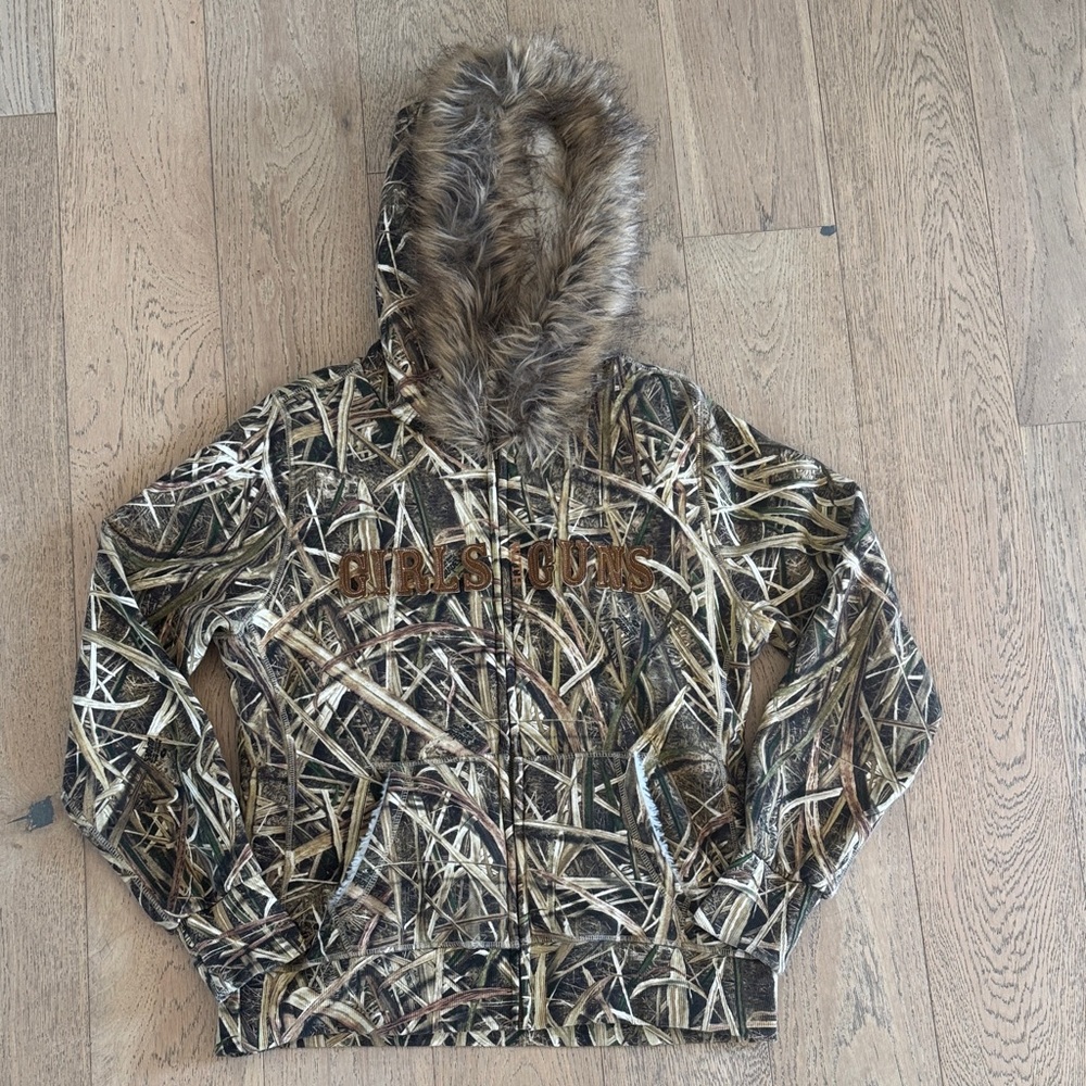 Mossy Oak Kids Camouflage Puffer with Faux Fur Hood